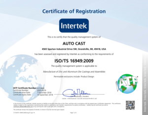 ISO/TS-16949 Certificate Autocast Inc